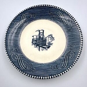 Vintage Currier & Ives Royal China Blue/White "Steamboat" 6" Saucer Plate